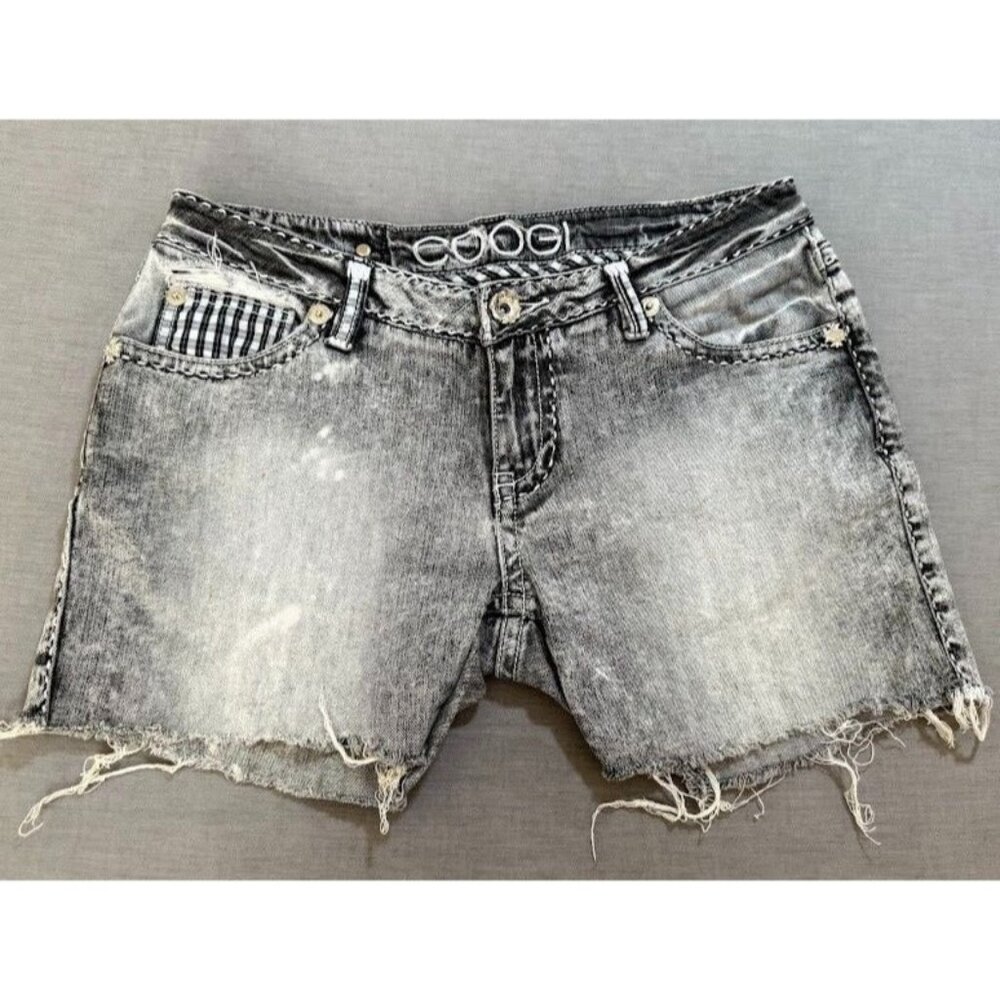 Coogi Cut Off Shorts Womens 32 Gray Denim Raw Hem Button Ladies.‎